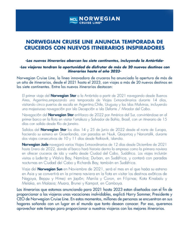 Norwegian Cruise Line anuncia Nuevos Itinerarios!! Pema Tours Tu