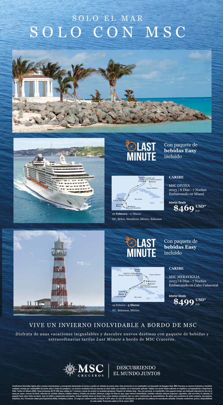 Ejemplos Caribe MSC Cruceros promoción Last Minute