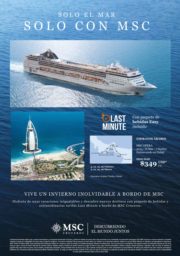 Ejemplos Emiratos Arabes MSC Cruceros promoción Last Minute