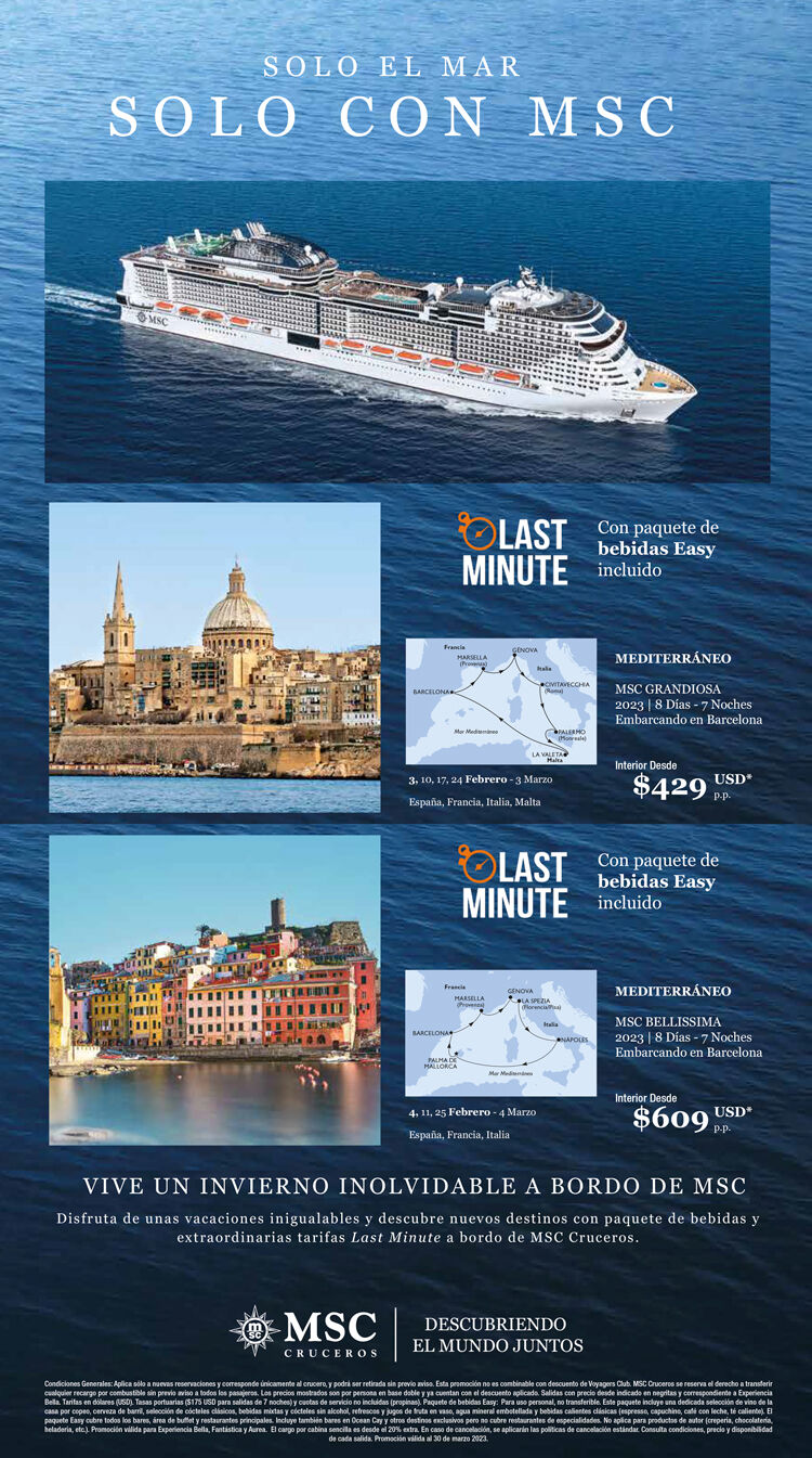 Ejemplos mediterráneo MSC Cruceros promoción Last Minute