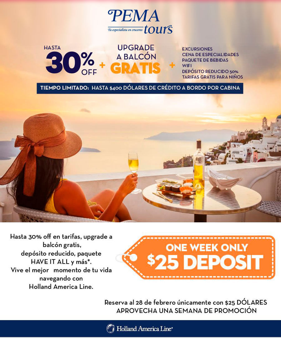 Descripción promoción descuentos beneficios Holland America Line