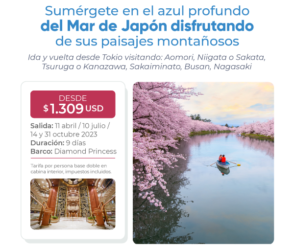 3 cruceros para conocer japón ejemplo tarifa en el diamond princess salida del 11 Abril, 10 Julio