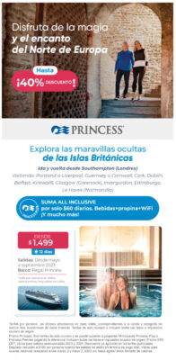 40% de descuento salidas para Europa con ejemplo Princess Cruises