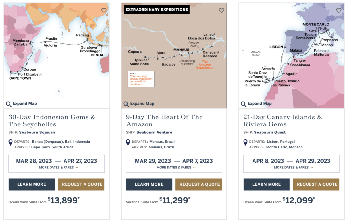 ejemplos de itinerarios participantes promocion The Sail Away Seabourn - Indonesia - Brasil - Portugal