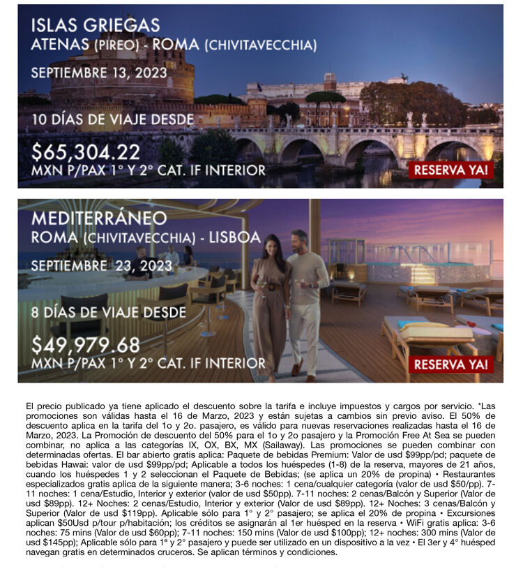 Salidas por temporada inaugural a bordo del Norwegian Viva por Europa, mediterráneo o islas griegas