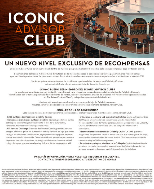 Descripción de la promociones Iconic Advisor Club de Celebrity Rewards