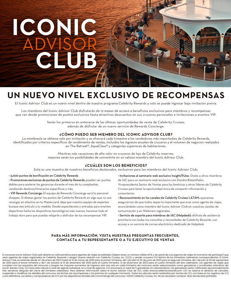 Descripción de la promociones Iconic Advisor Club de Celebrity Rewards