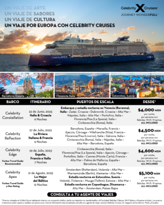 barco celebrity apex navegando por Europa itinerarios
