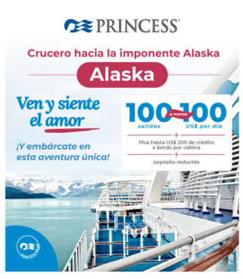 vista exterior crucero de princess navegando por Alaska