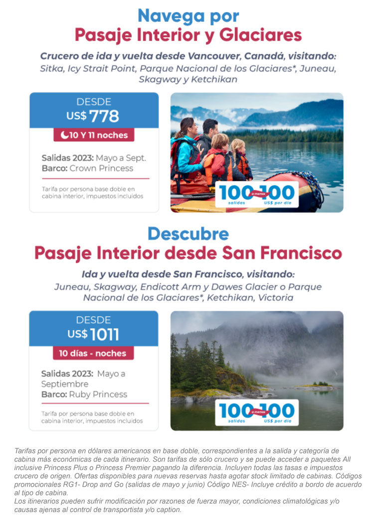 sali princess Alaska pasaje interior y glaciares familia contenta