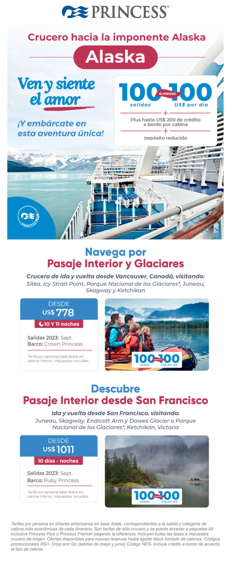 salidas alaska con promoción 100 salidas a menos de 100 usd por dia princess cruises
