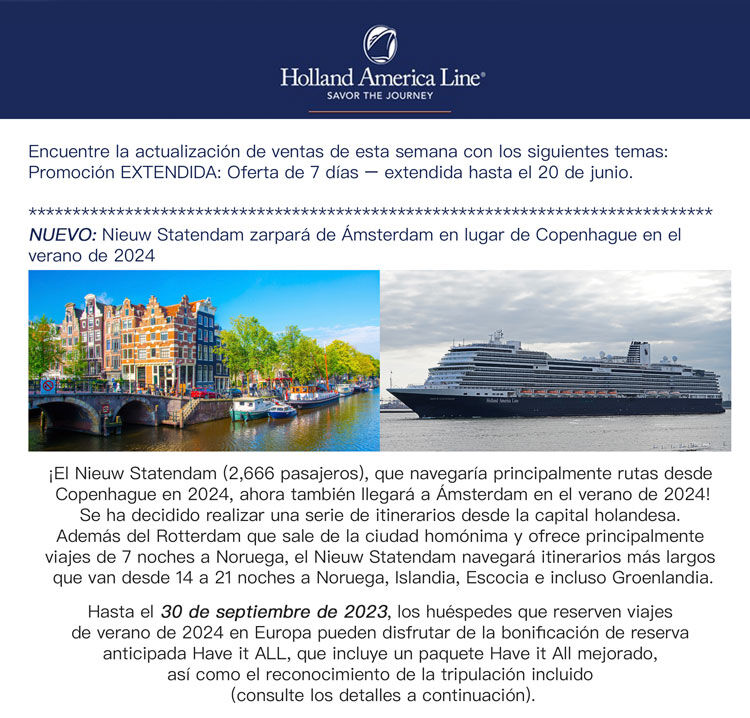 nuevo barco holland america line nieuw statendam verano 2024