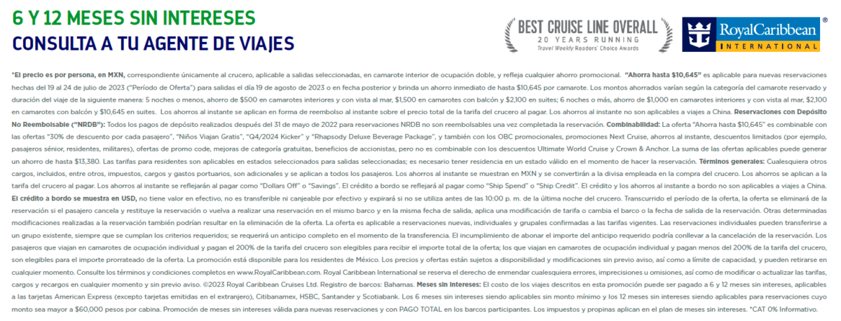 legales promocion flash 19 de julio con Royal Caribbean