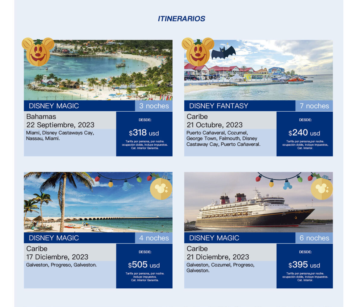 itinerarios Spooky Halloween y Very Merrytime con Disney Cruises