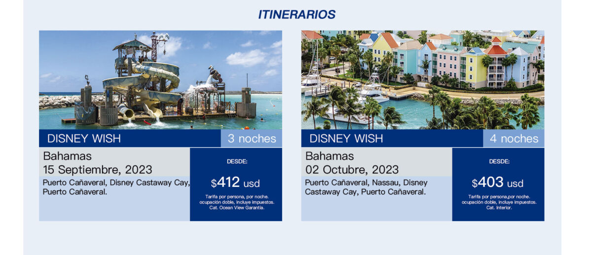 itinerarios a bordo de Disney Wish