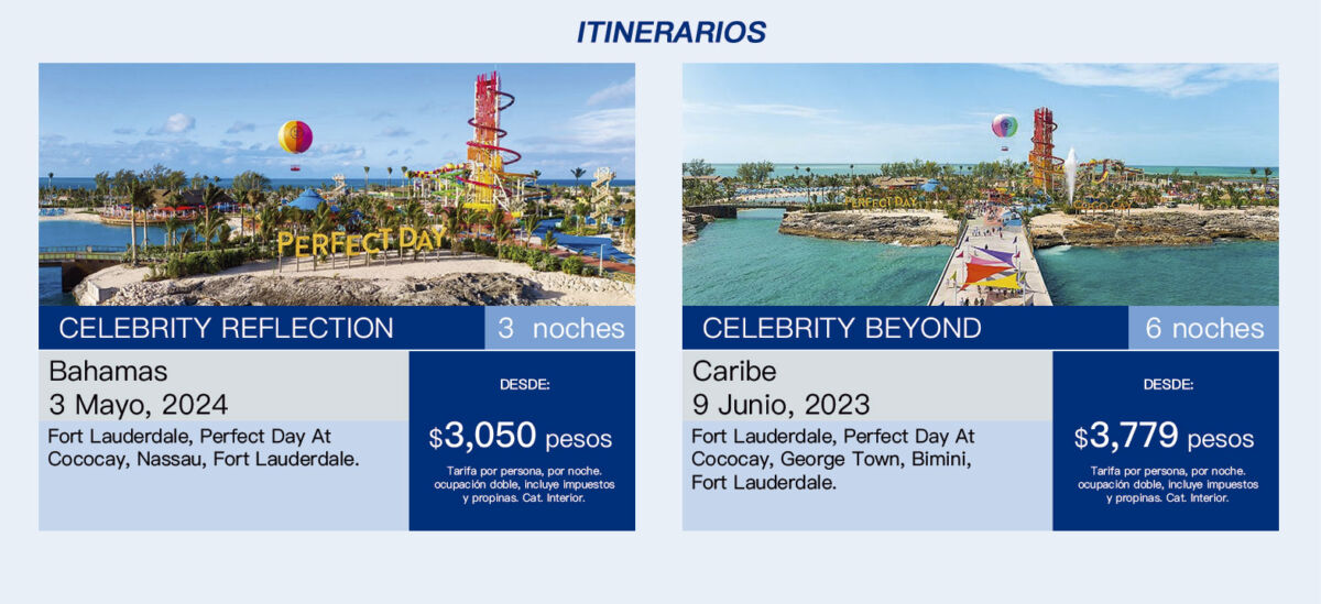 Itinerarios Celebrity Cruises tocando isla privada Royal Caribbean Perfect Day At Cococay
