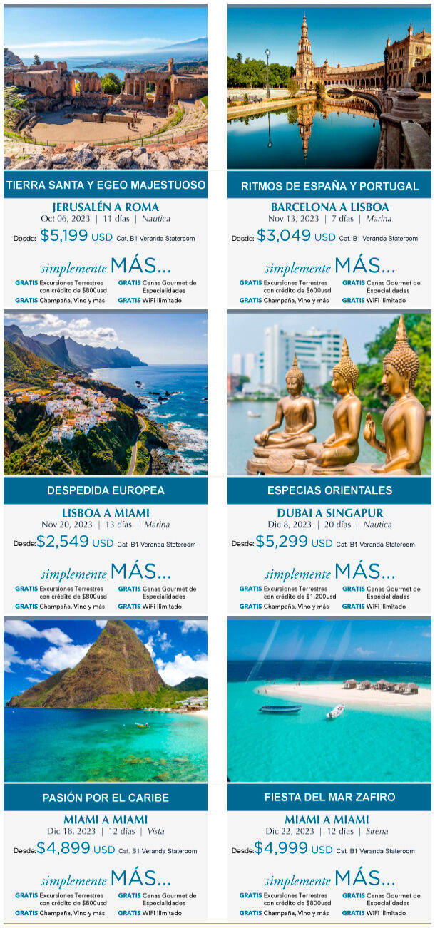 itinerarios recorridos para Oceania Cruises