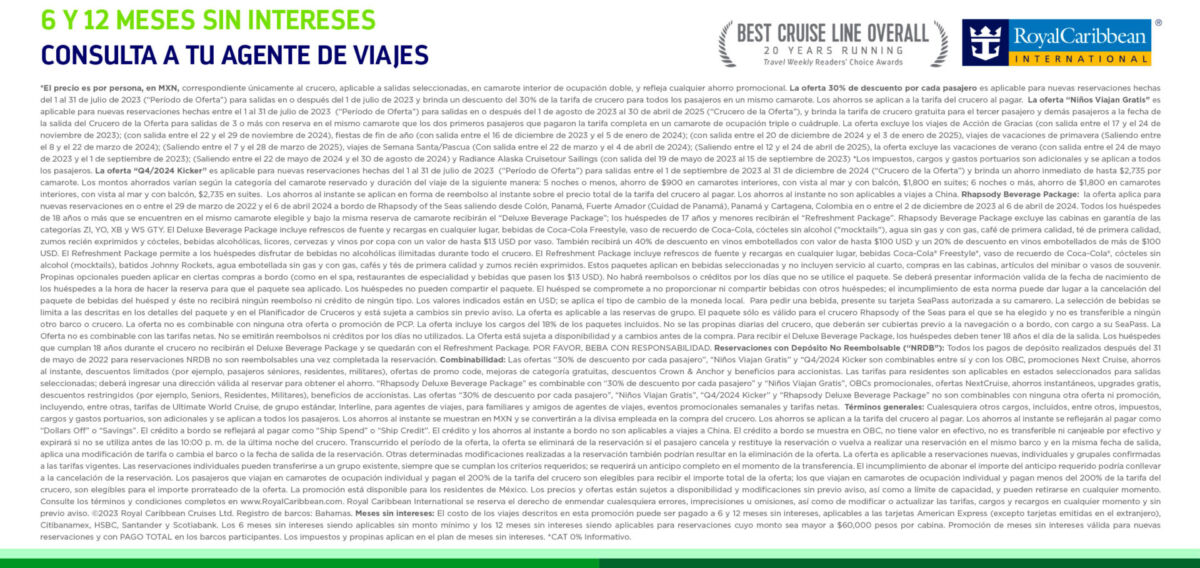 legales promocion mes de julio con Royal Caribbean
