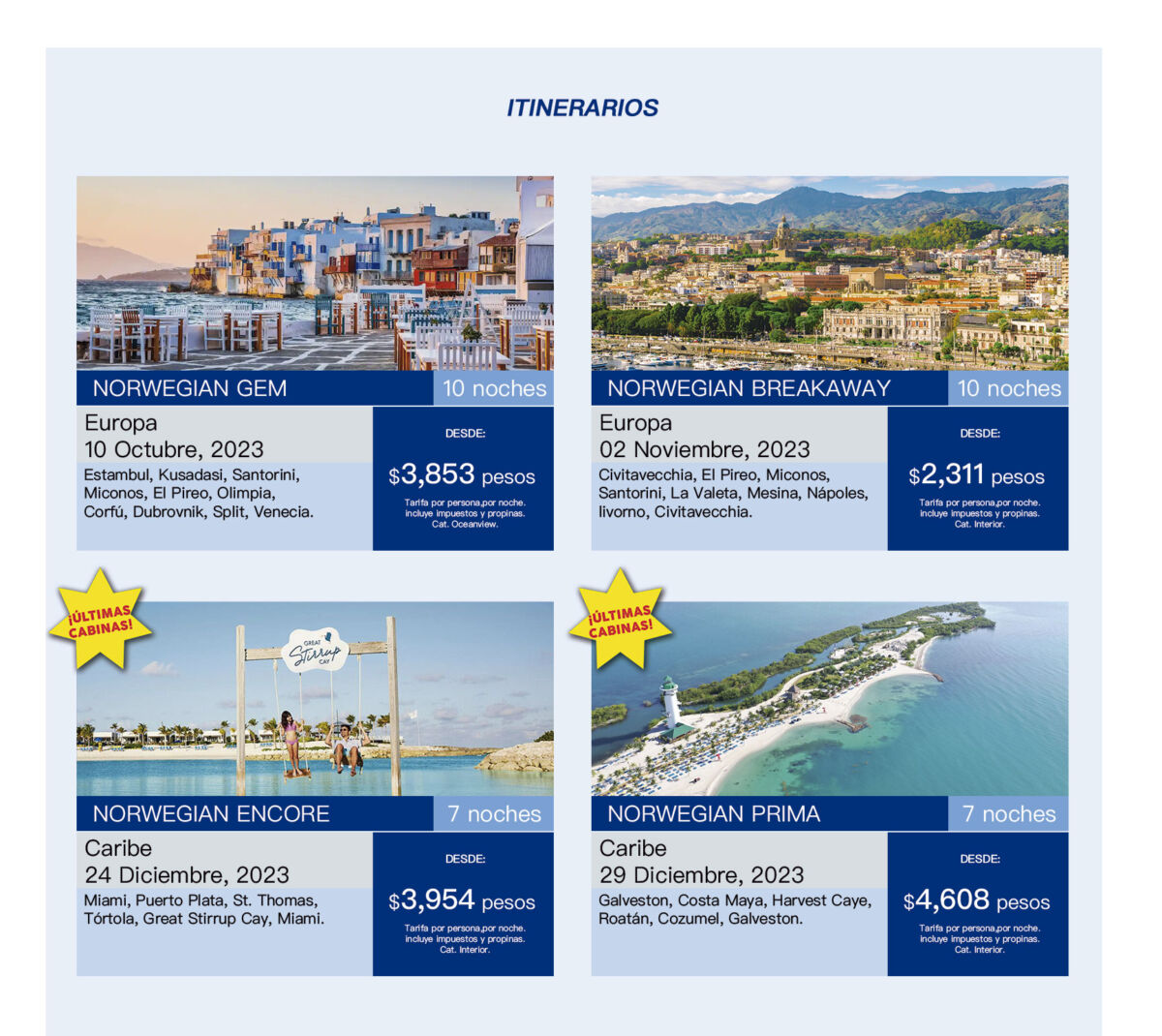 itinerarios Norwegian Cruise line para el caribe