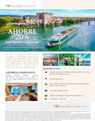 Ahorros 20% descuento AmaWaterways Crucero por Rio Europa y Mekong 2023