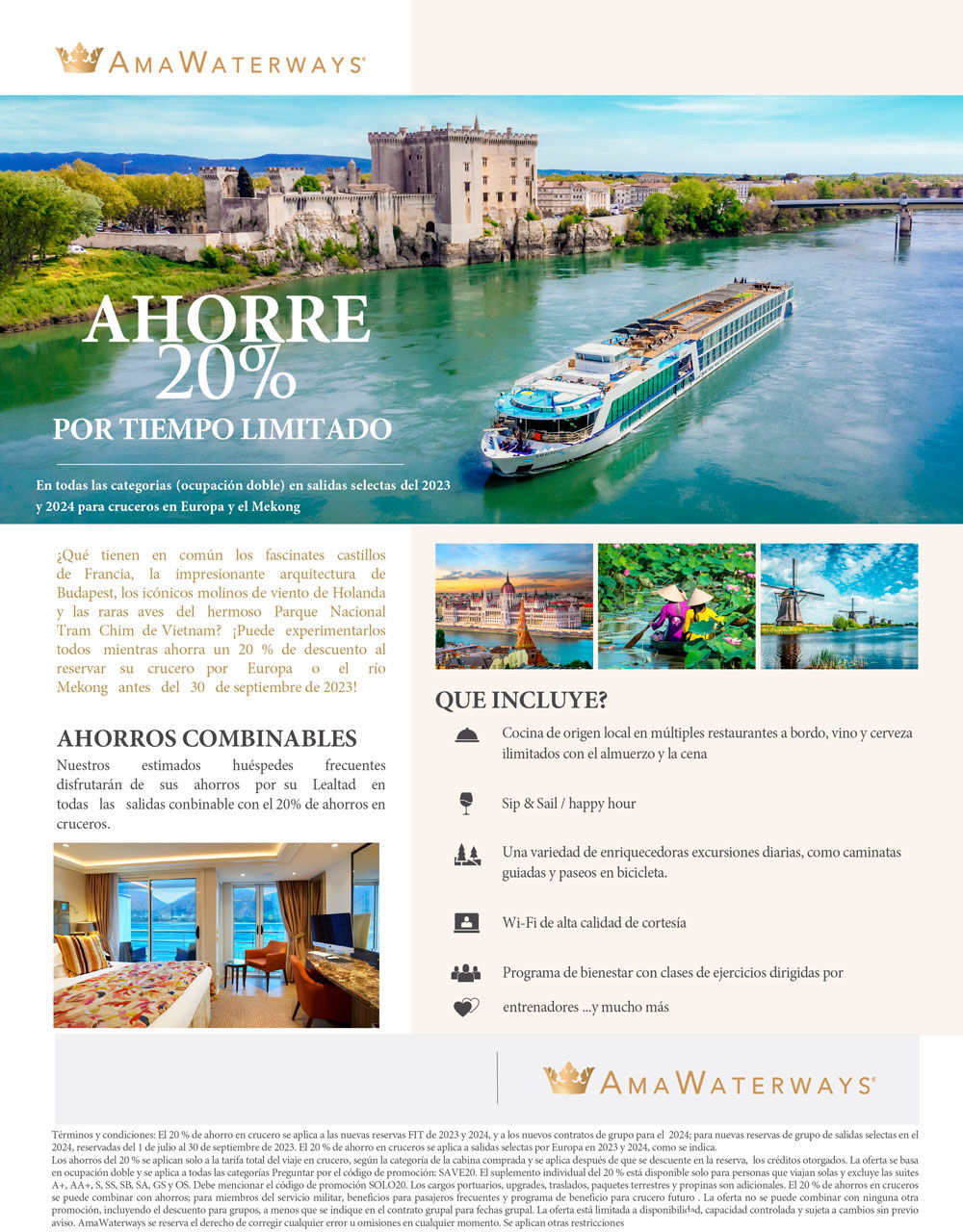 Ahorros 20% descuento AmaWaterways Crucero por Rio Europa y Mekong 2023