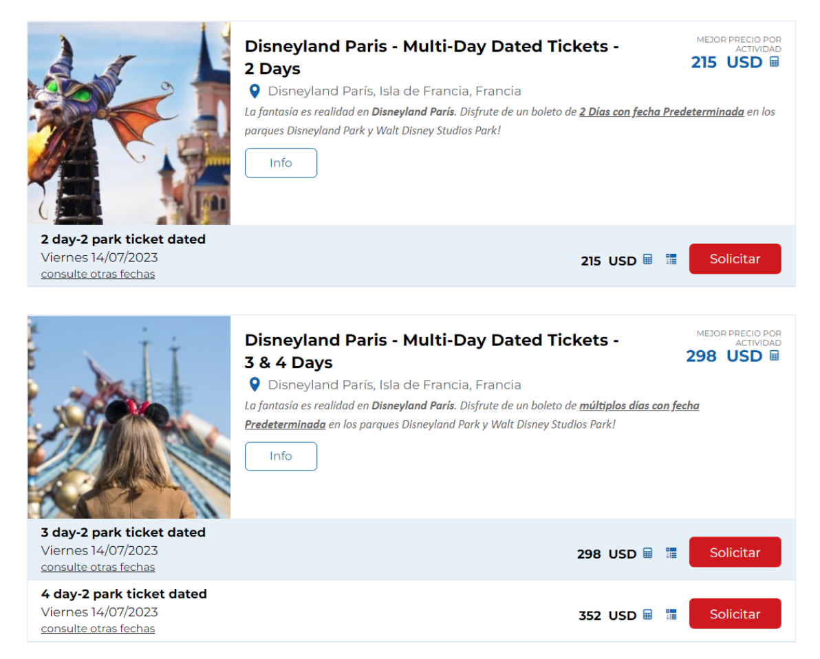ejemplo pagina web para cotizar tickets disneyland paris