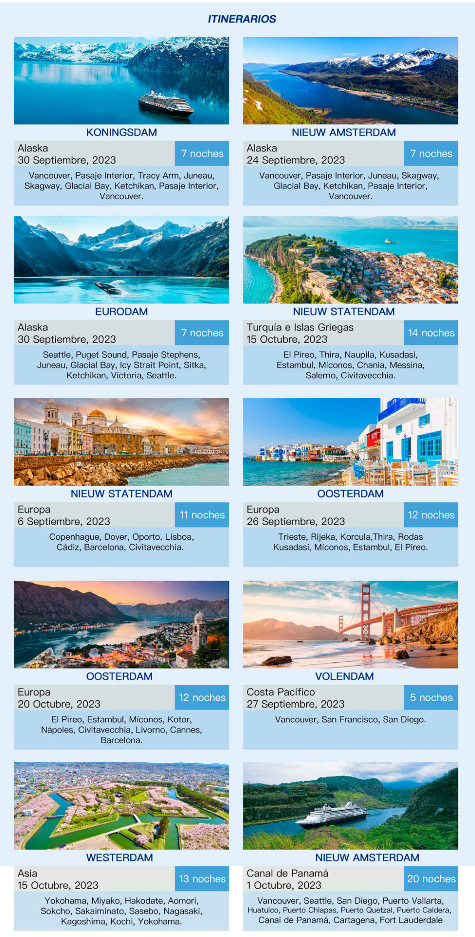 itinerarios Top10 con Holland America Line