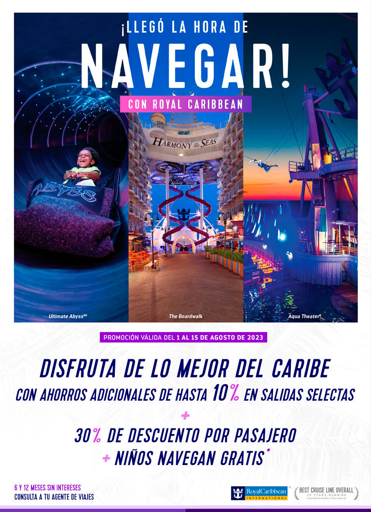 promoción royal caribbean 10% de descuento en salidas selectas harmony of the seas, voyager of the seas, explorer of the seas