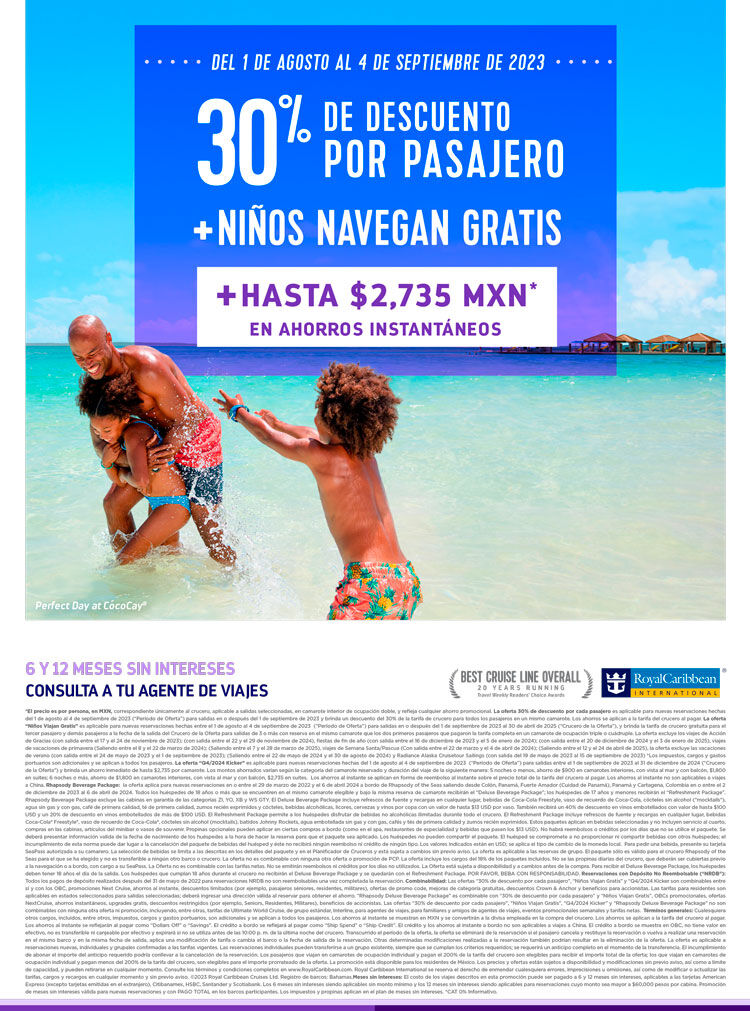 promocion del mes Agosto Royal Caribbean