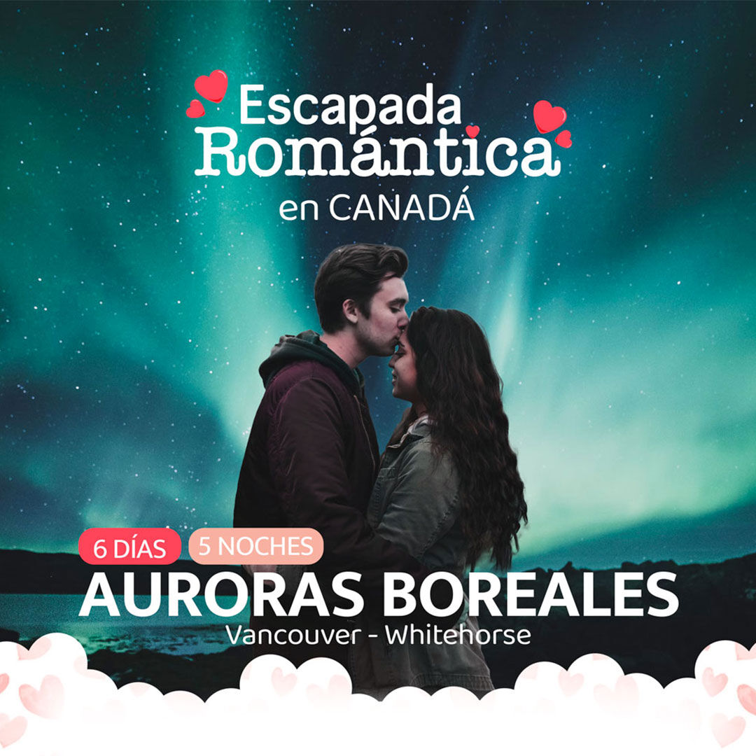 Auroras Boreales, pareja, hombre, mujer, beso en la frente, Canadá