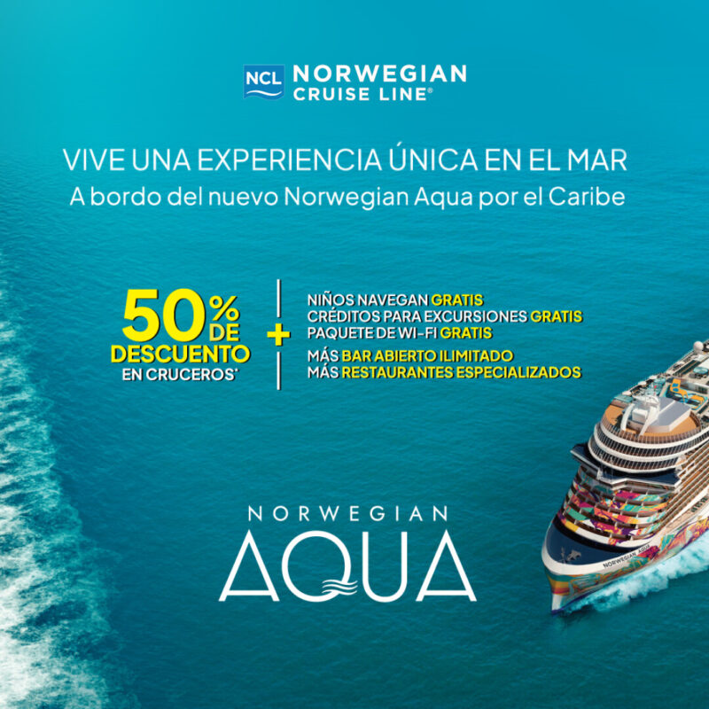 Barco Norwegian Aqua navegando por el oceano, promocion Norwegian Cruise Line