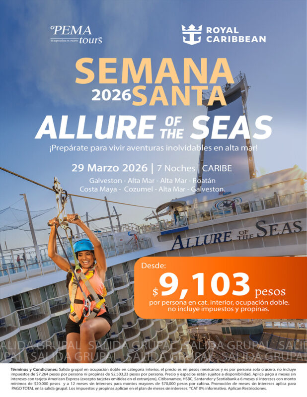mujer desplazandose en tirolesa en el barco allure of the seas